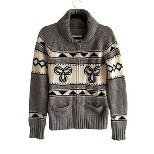 ARITZIA Tna Sea to Sky Wool Full Zip Front Cardigan Sweater Gray Black Cream M